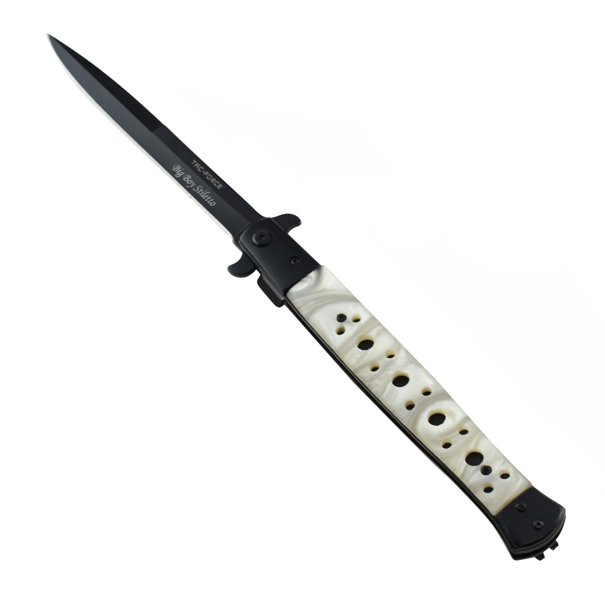 Large Stiletto Spring Assist Fold Belt Clip Straight Blade Survival